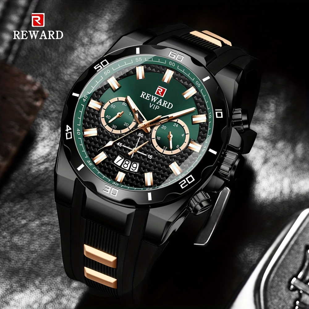 REWARD New Luxury Men Watch Quartz Sport Chronograph Luminous Waterproof  Silicone Strap Wristwatch Men Military Style Clock