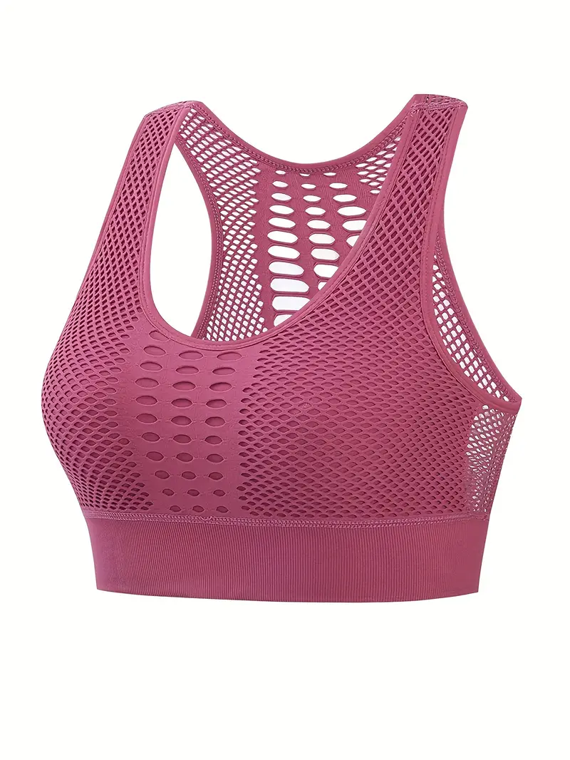 Solid Fishnet Sports Bra Hollow Breathable Running Workout - Temu