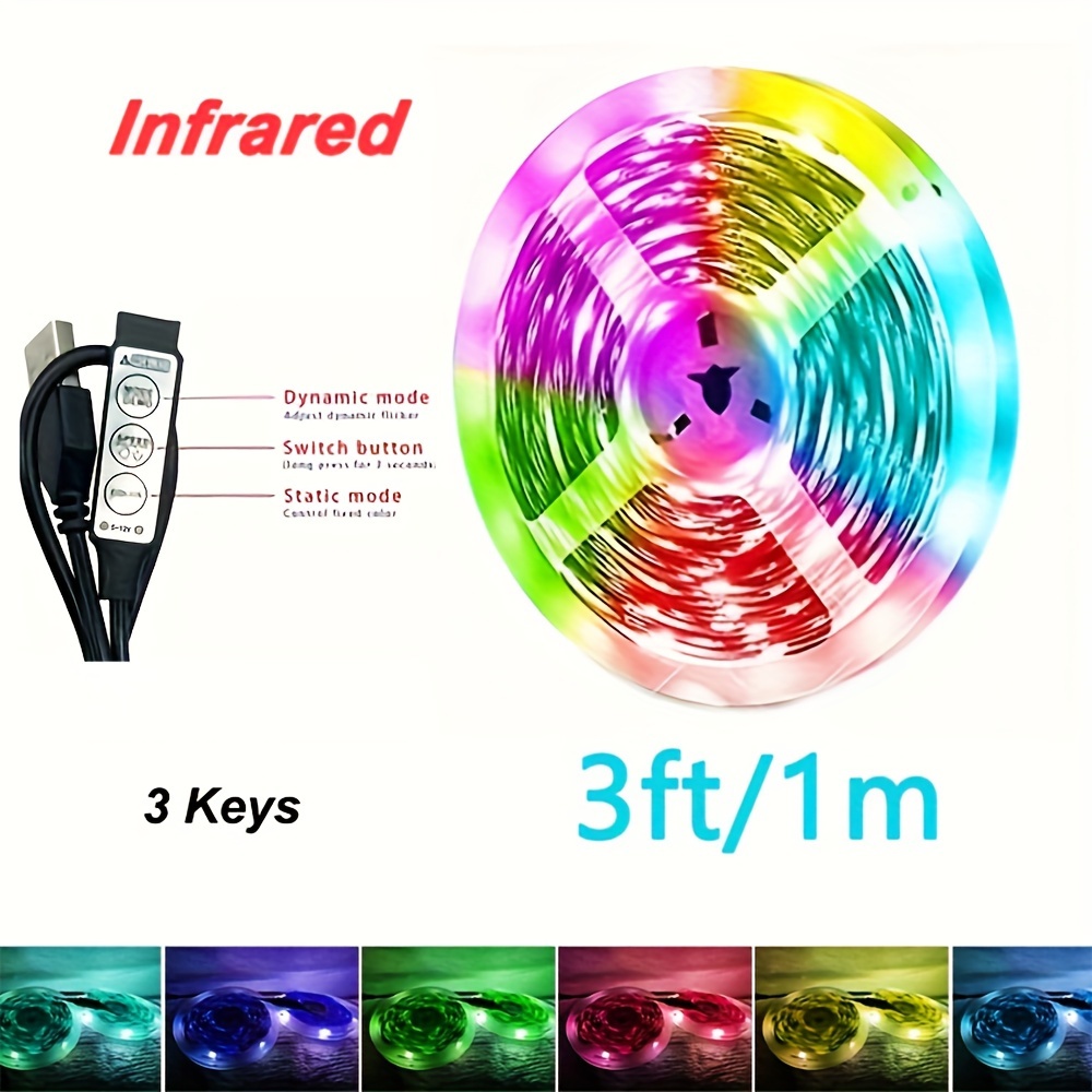 5v Rgb 5050 Led Strip Light 3 Keys Control Flexible Temu