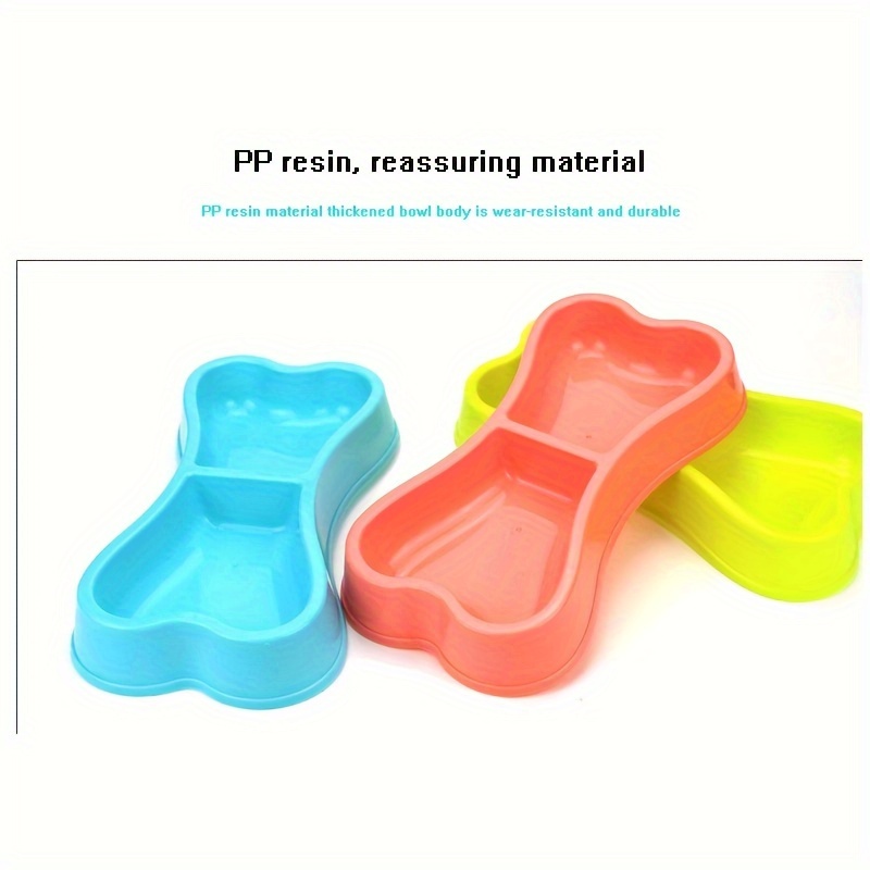 1pc Plastic Bone-shaped Dog Bowl, Double Bowls Design For Water And Food