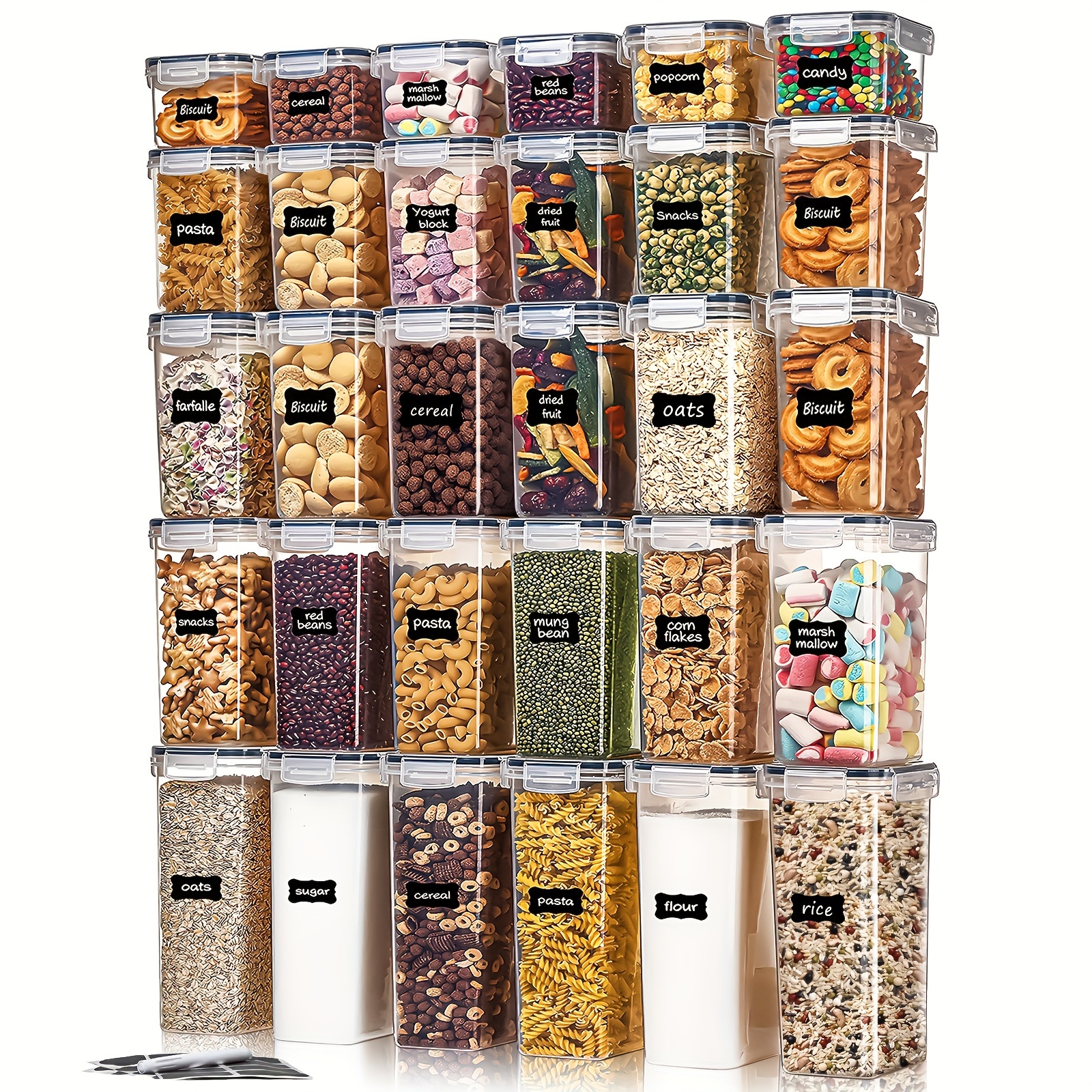 Pack de 4 envases herméticos para cereales y comida seca, sin BPA,  contenedor de plástico para la cocina o despensa, para harina, azúcar,  arroz