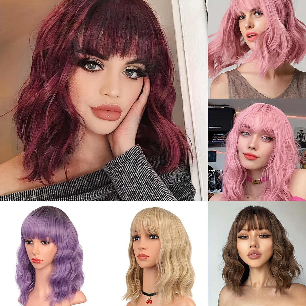 Parrucca Viola Frangia Donne Ragazze Parrucche Capelli Bob - Temu Italy