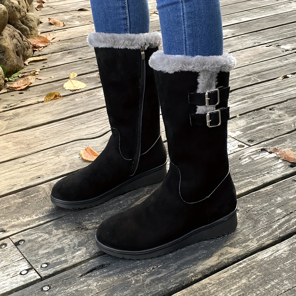 solid color fuzzy boots women s side zipper soft sole