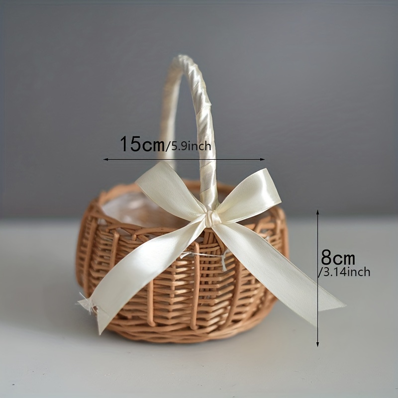 1pc Rattan Flower Basket, Hand Woven Picnic Storage Basket With Handle For Home Rattan Clutter Organizer
