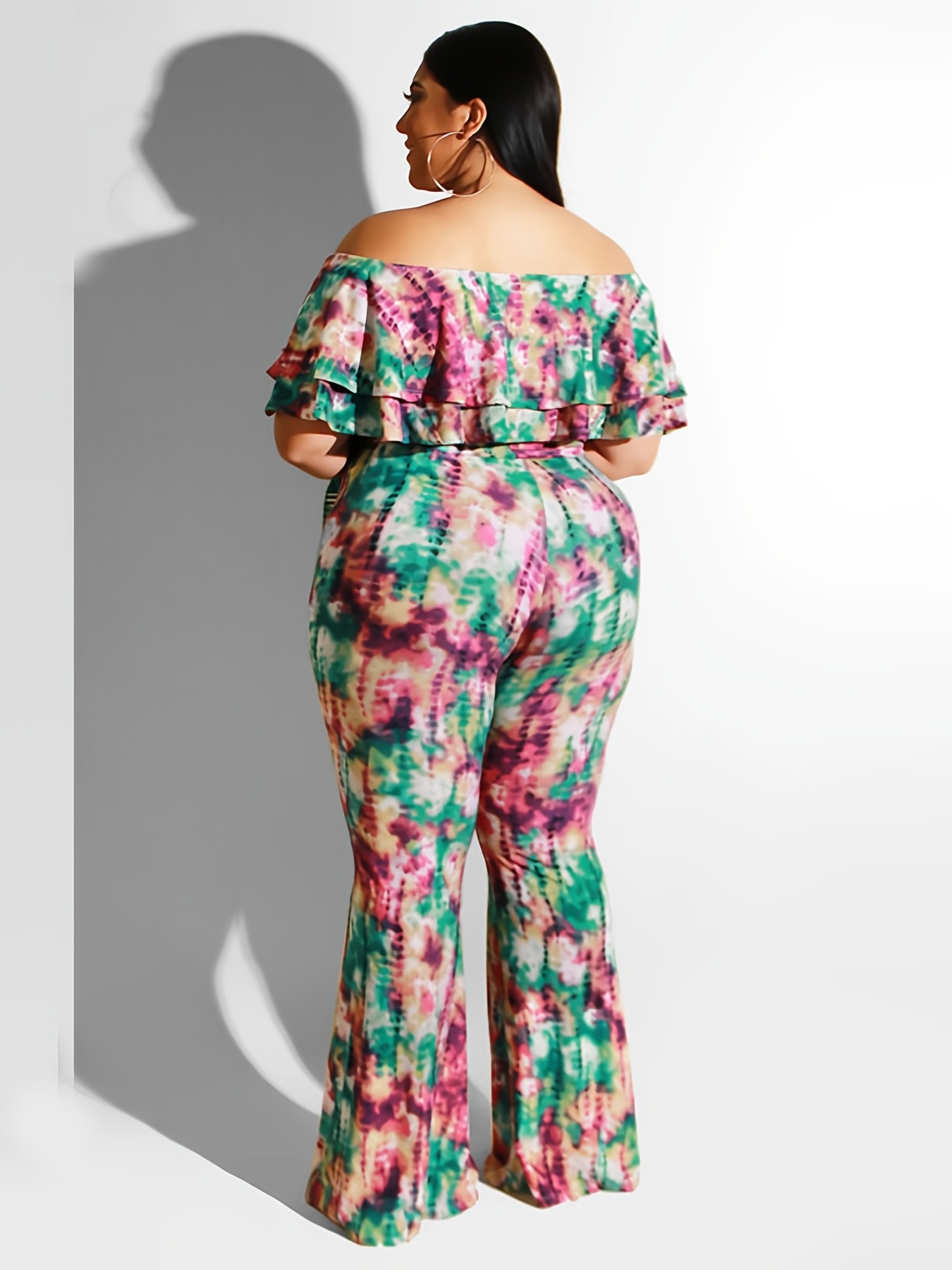 Plus Size Tie Front Crop Top & Wide Flare Pants Set