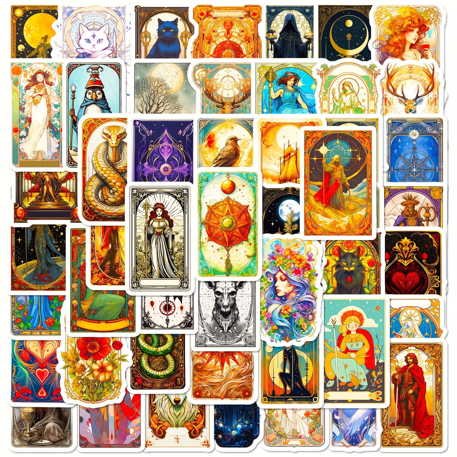 50 Stück Traumtarotkartenaufkleber, Cooler Retrostil, Tarotkarte