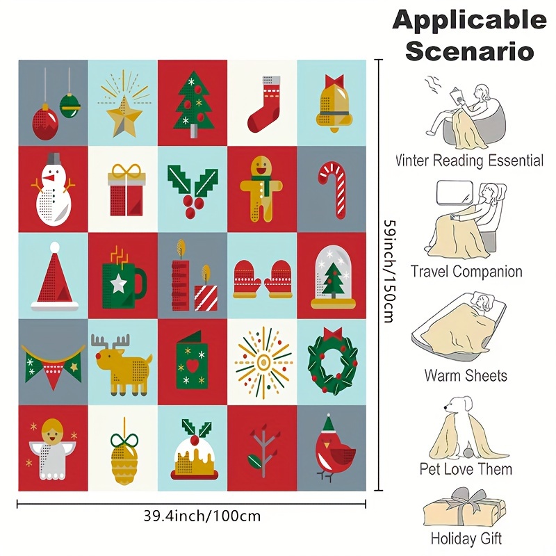 1pc Christmas Puzzle Pattern Flannel Blanket, Bed Blanket, Towel Blanket,  Throw Blanket, Office Nap Blanket, Multi-purpose Air Conditioning Blanket, S