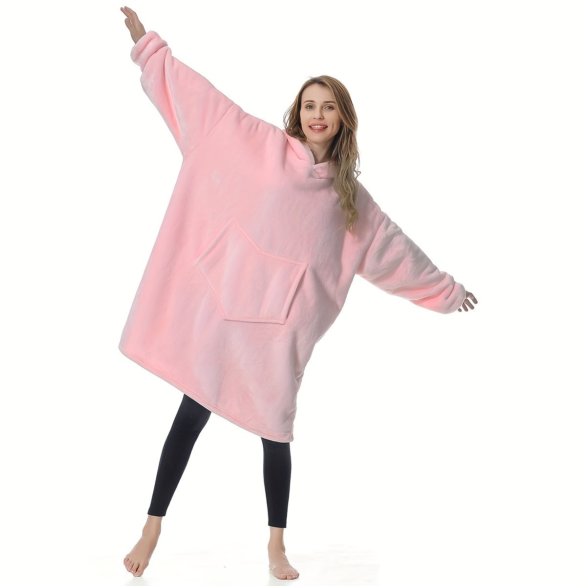 Wearable Blanket Hoodie Oversized Blanket Sweatshirt Pyjamas Pink-long 8a91, Pink-long