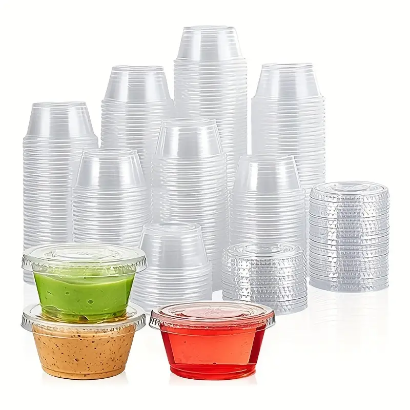 Set Of 125 1.5 Oz Small Plastic Containers With Lids, Jelly Shot Cups With  Lids, Disposable Cups, Condiment Containers With Lids, Soufflé Cups For Sau