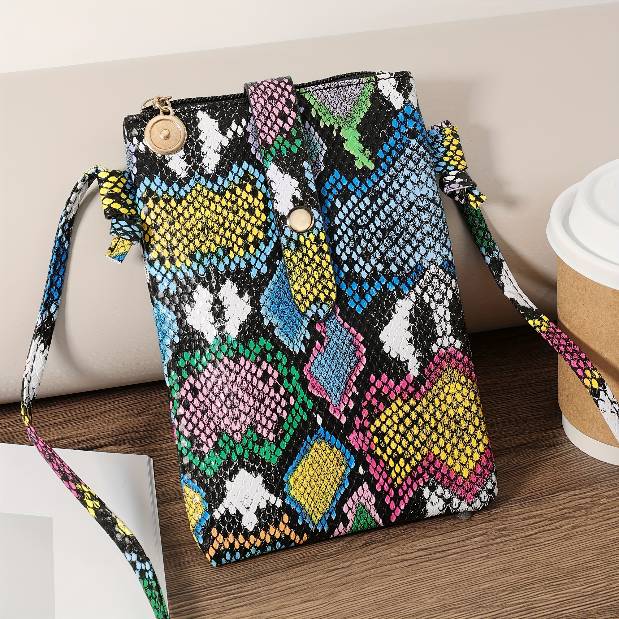 Fashion Crossbody Bag For Women, Double Zipper Clutch Purse, Square Wrist Wallet For Coin And Phone