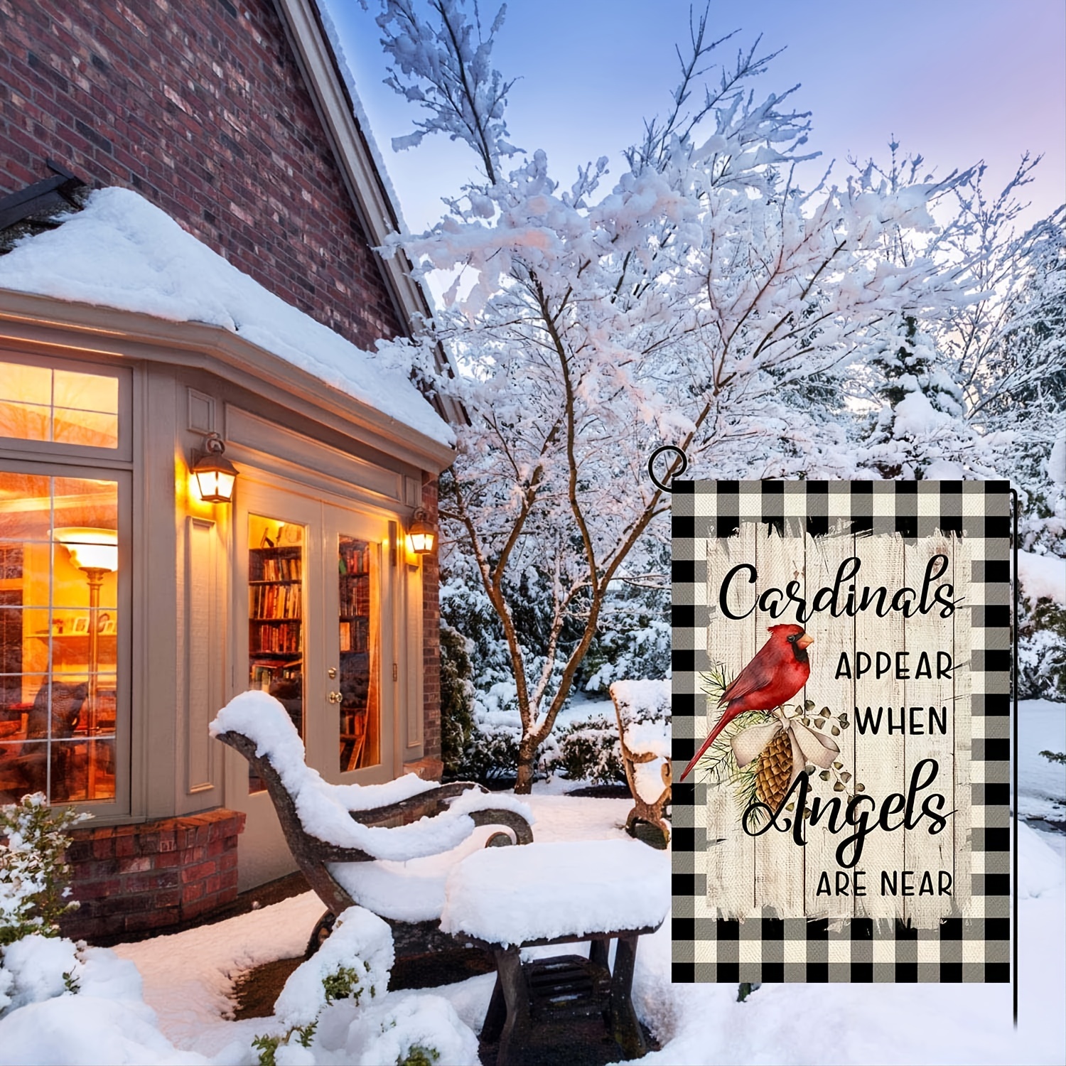 1pc winter decorative garden flag double sided red bird snowflake quote memorial gift outdoor small decor christmas farmhouse home outside decoration no flagpole 12x18 inches details 2