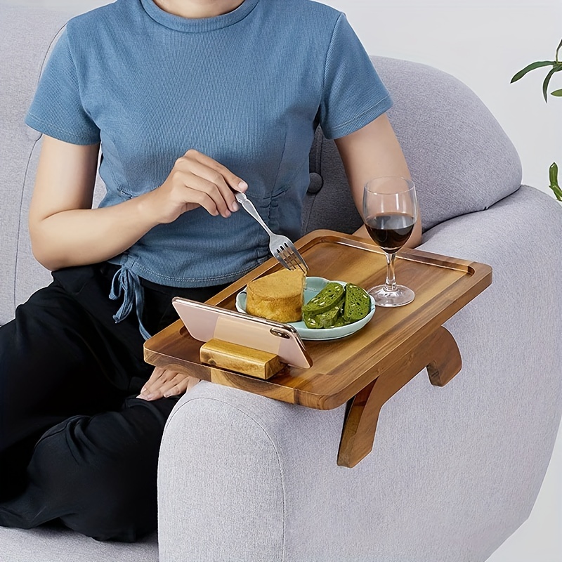  Mesa plegable con clip para el brazo del sofá, reposabrazos  plegable que ahorra espacio en la mesa, estable para aperitivos para sala  de estar (redonda) : Hogar y Cocina