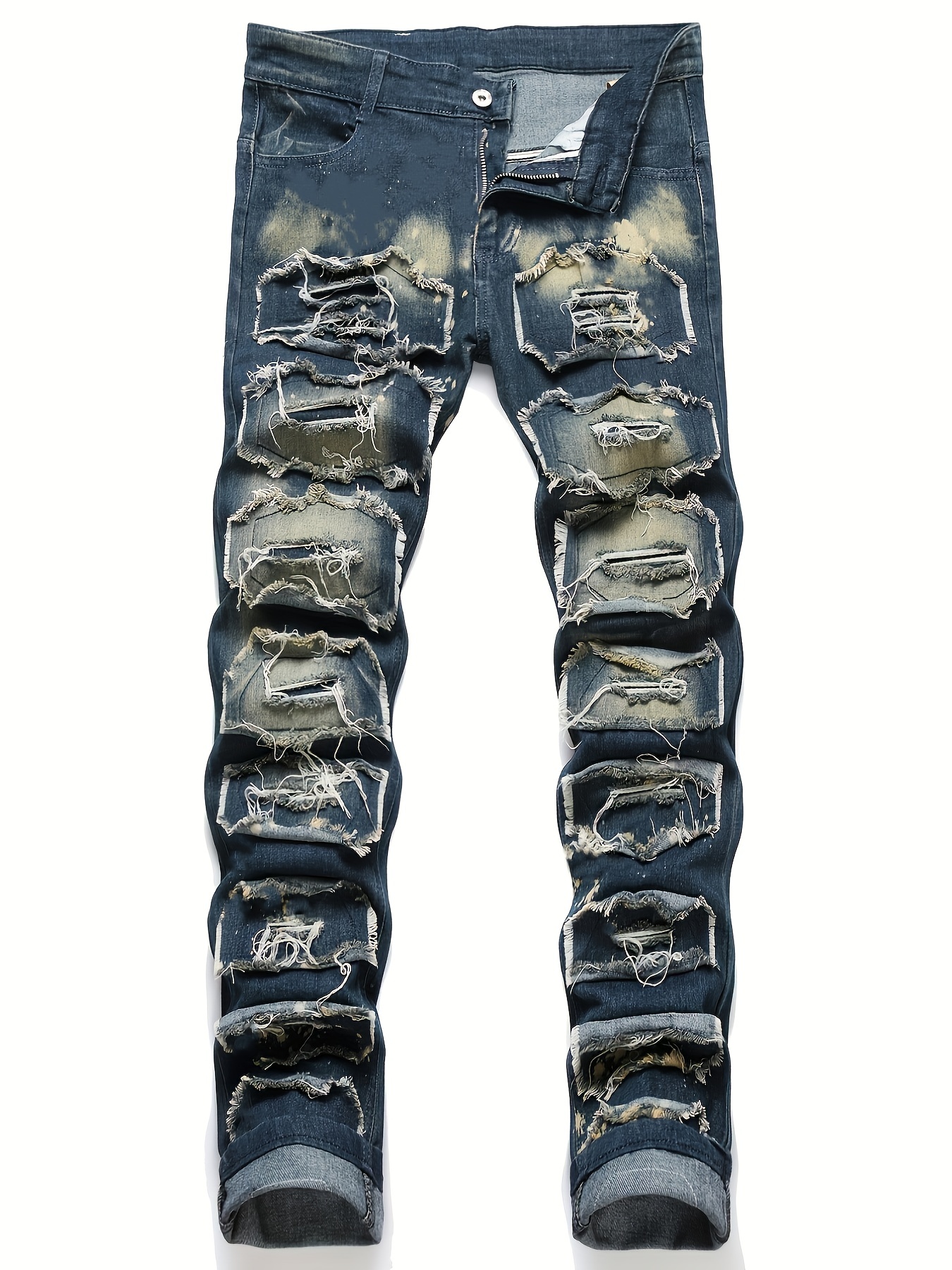 Men's Trendy Solid Straight Leg Jeans Loose Men's Denim Pants Streetwear  Hiphop Jeans