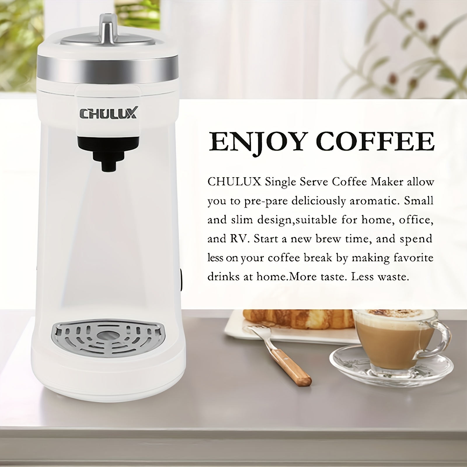 CHULUX Cafetera de una sola porción para cápsulas K-Cup y café molido, 2 en  1, máquina de café delgada de una taza con infusión de 5 a 12 onzas en