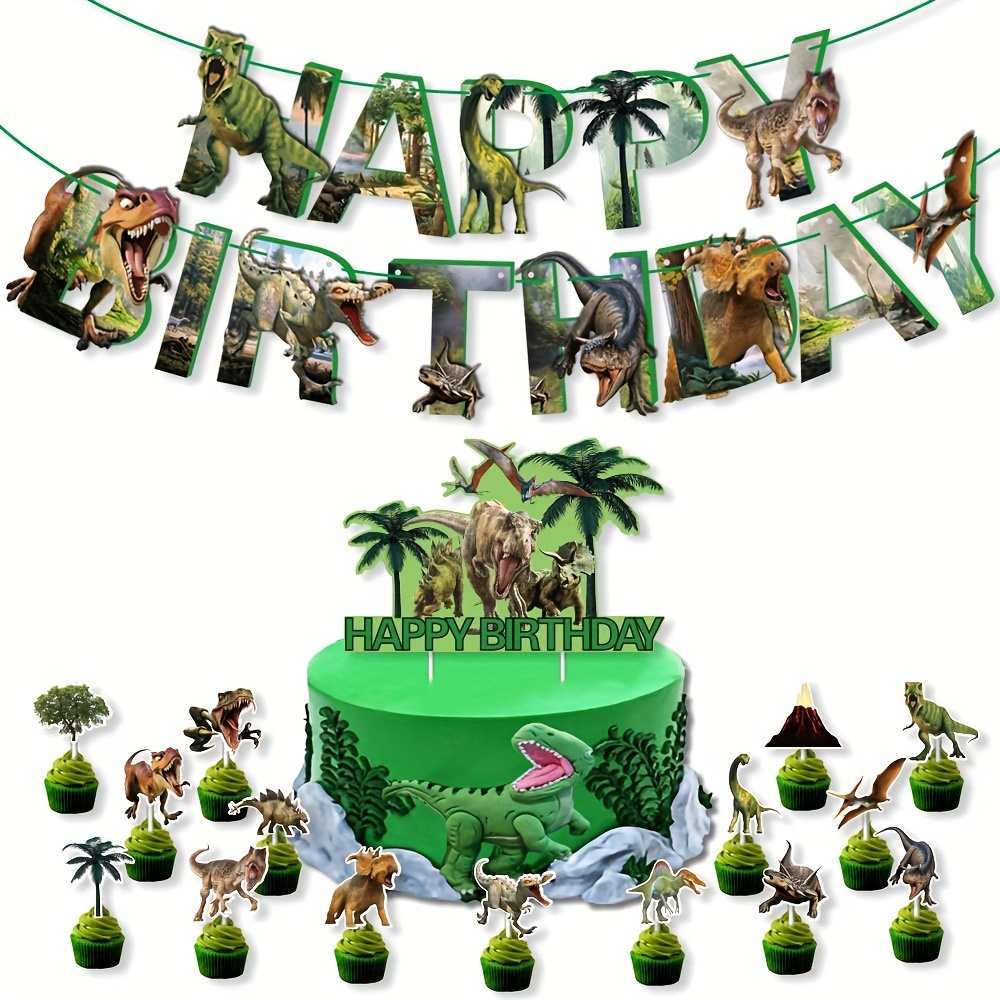 Dinosaur Theme Birthday Party Banner Cake Insert Set