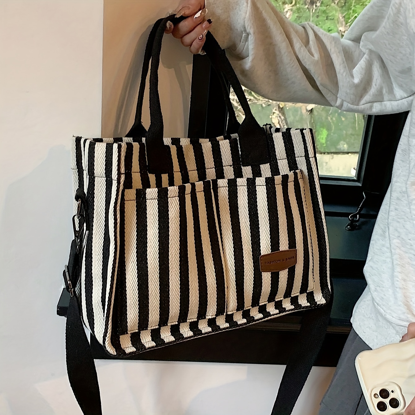 Large Capacity Simple Tote Bag Stripe Pattern