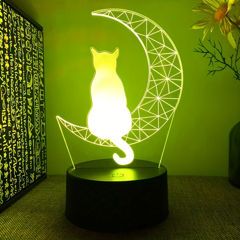 1 Pieza De Luz Nocturna 3D Con Forma De Gato, Bonita Lámpara De Ilusión  Óptica 3D Con Control Táctil Y Remoto, Luz Ambiental Que Cambia De 16  Colores
