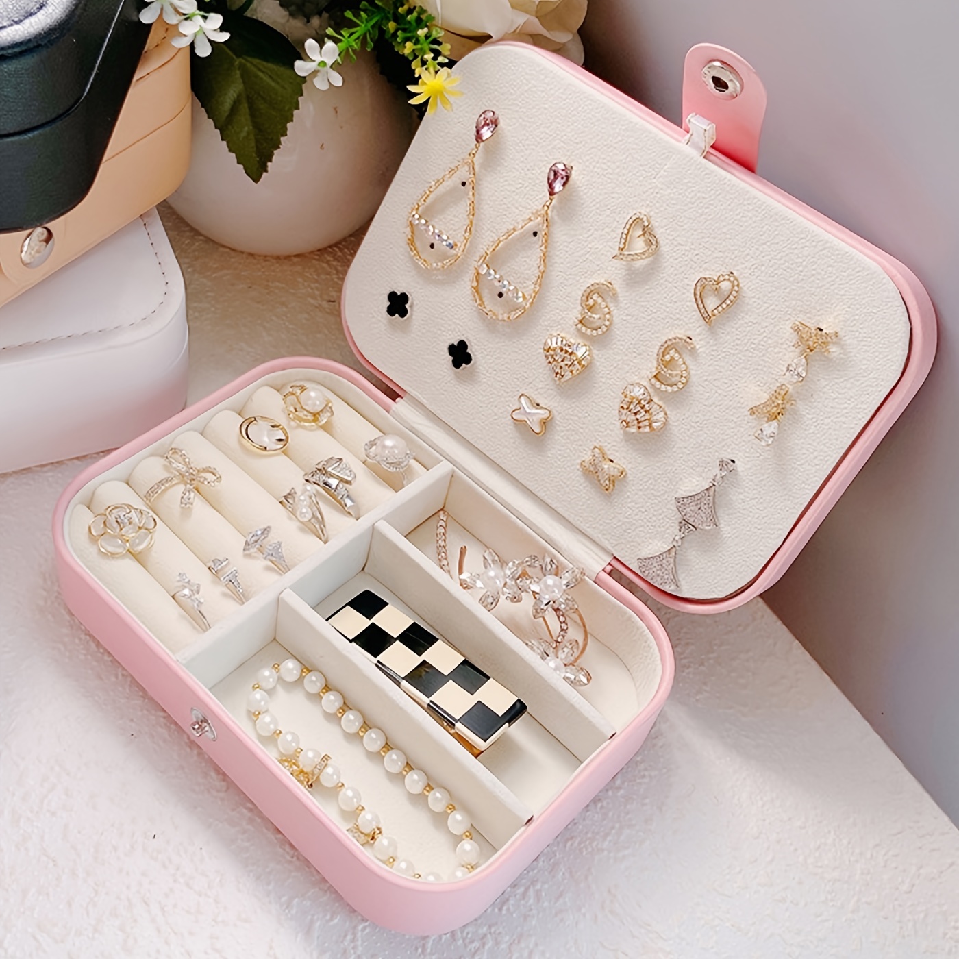 Mini Jewelry Box Organizer Display Travel Jewelry Zipper - Temu Canada