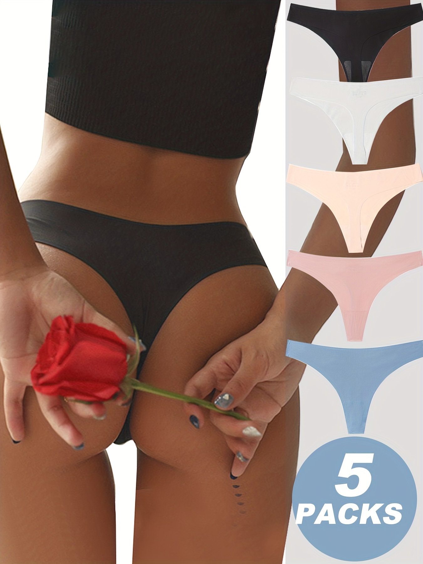7pcs Seamless Solid Thongs, Soft & Comfy Skin-friendly G-String Panties,  Women's Lingerie & Underwear