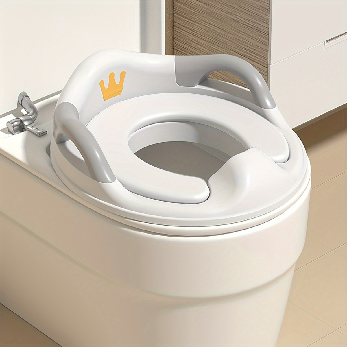 

Cartoon Crown Potty Training Seat - Pvc Toilet Trainer With Handles For Kids, Easy Clean,