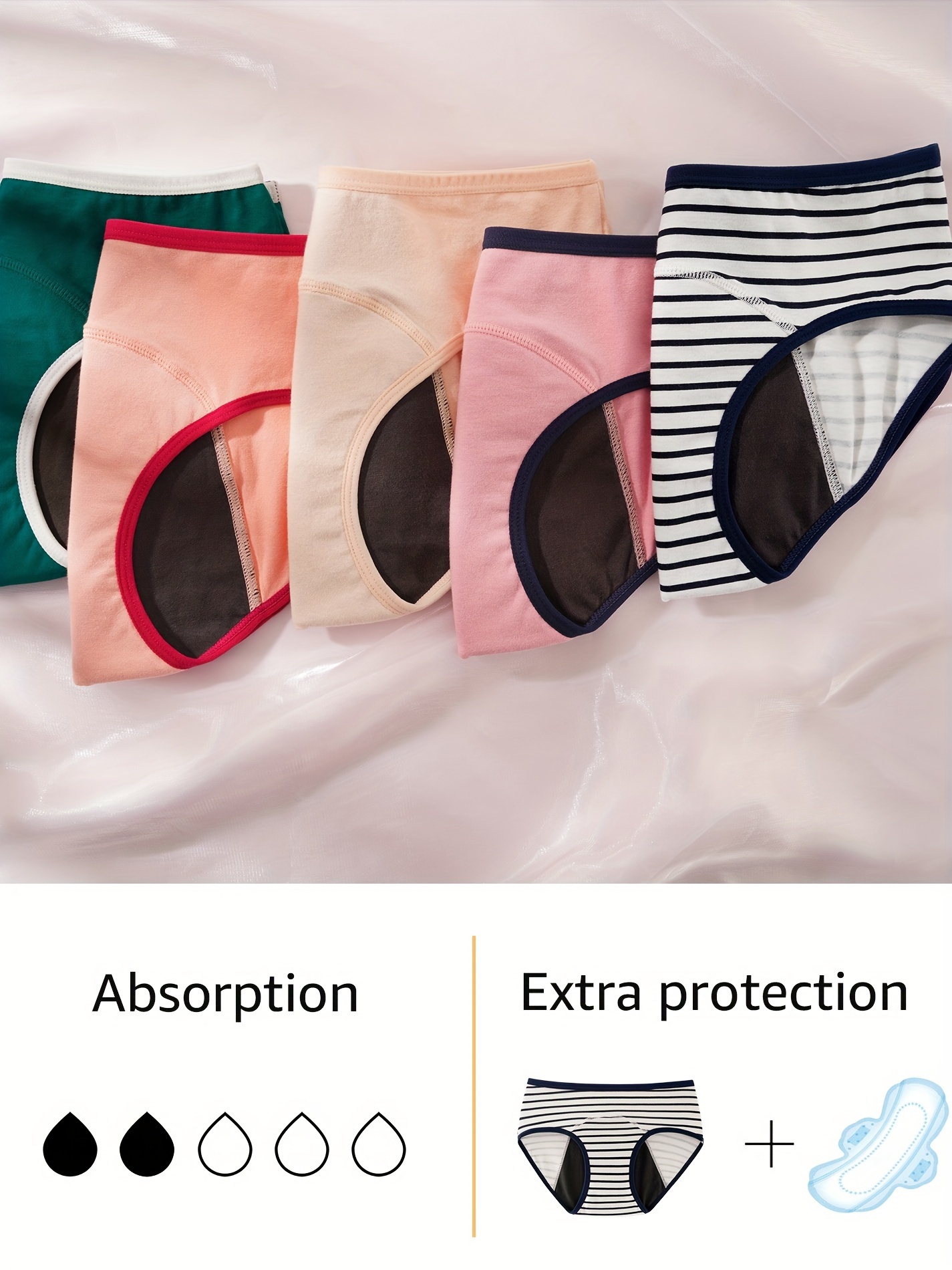 INNERSY Period Underwear for Teens Cotton Leekproof Menstrual Panties  3-Pack (L(12-14 yrs), Black/Yellow/Gray) 