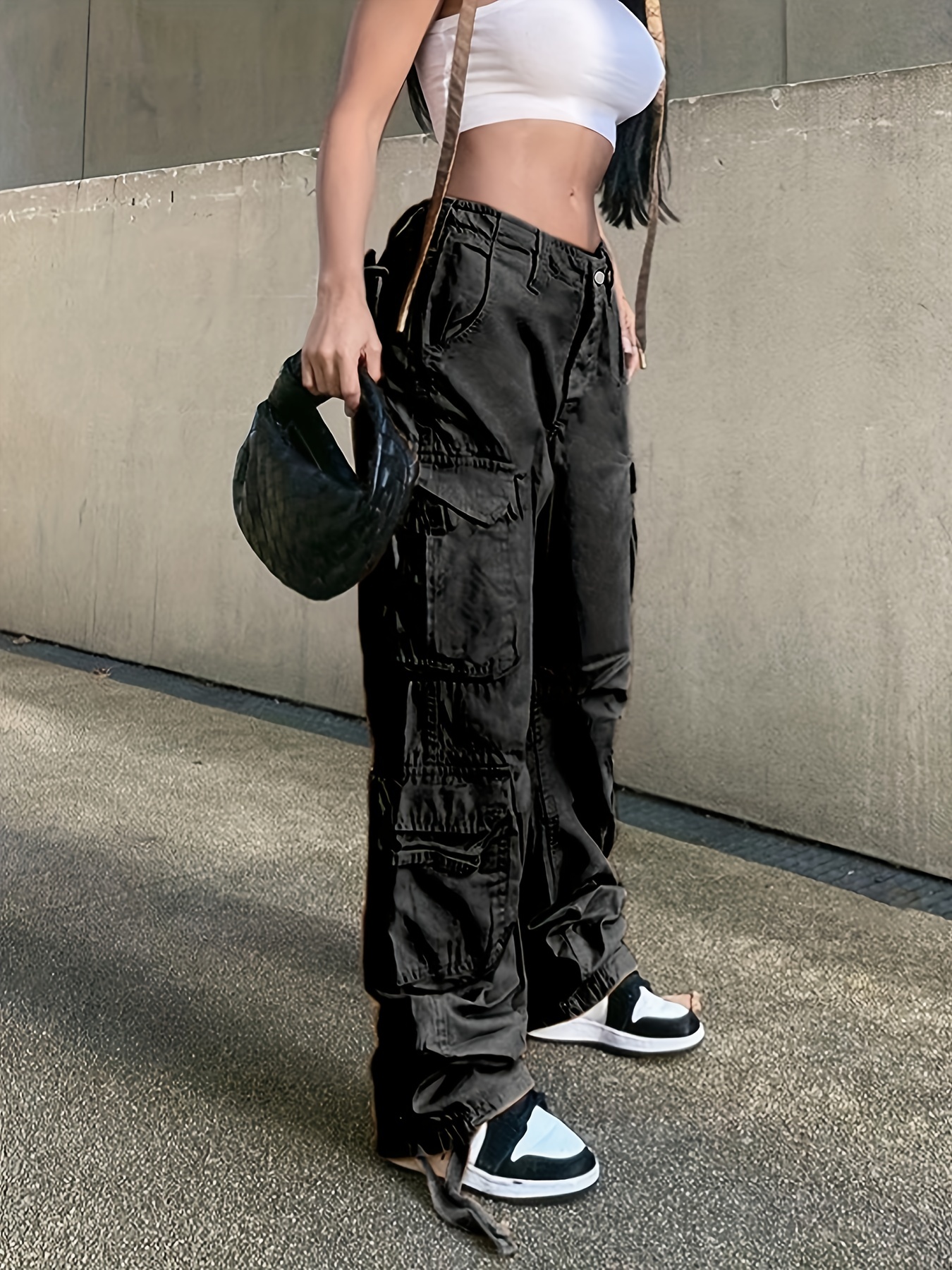 Straight Leg Cargo Pants High Waist Casual Baggy Pants Women Vintage Slim  Wide Leg Trousers Stretchy Jeans, Black, X-Small : : Clothing,  Shoes & Accessories