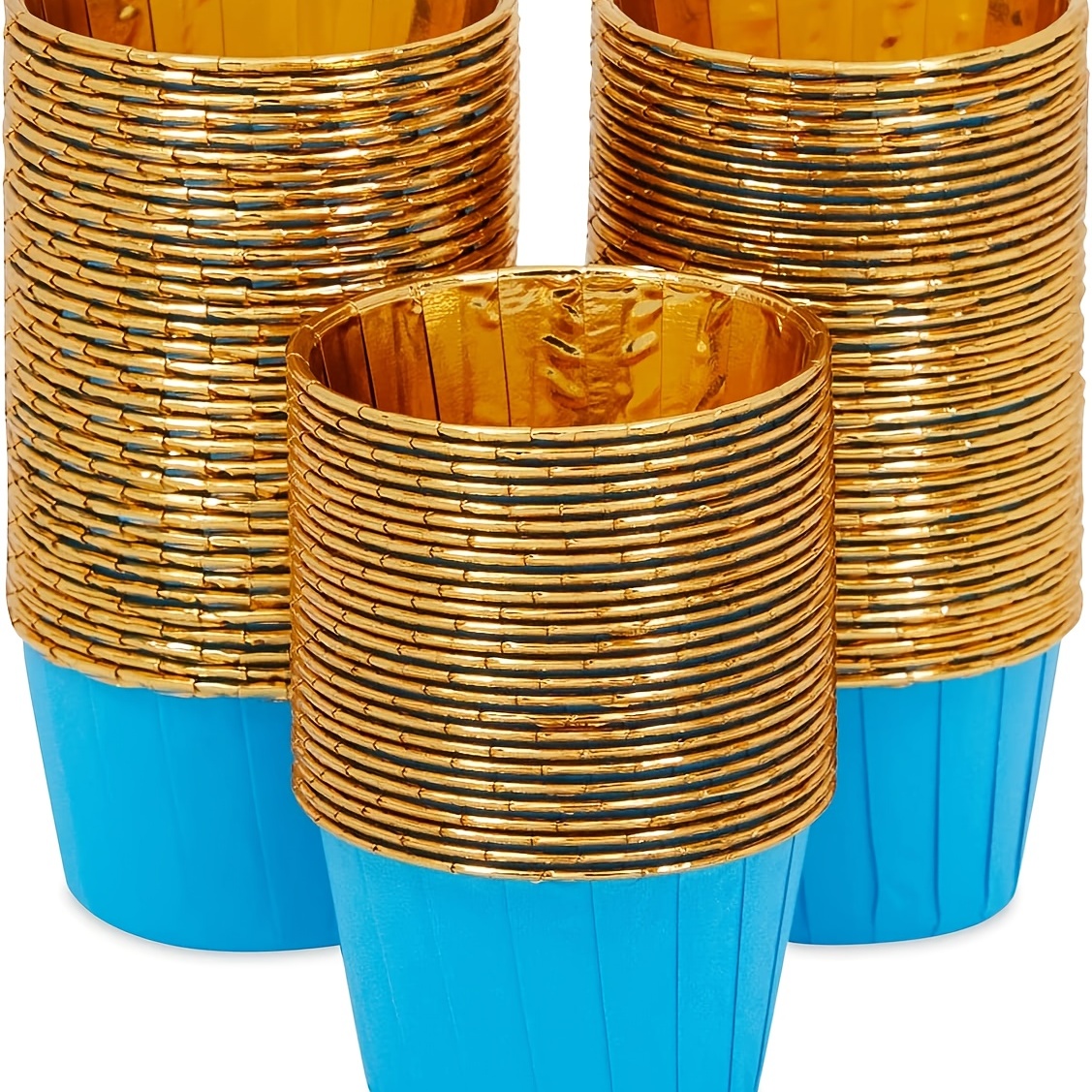 Blue and Gold Foil Cupcake Liners, Muffin Cups for Baking (2.75x1