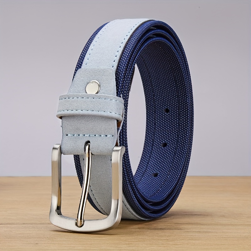 Blue leather belt with adjustable buckle