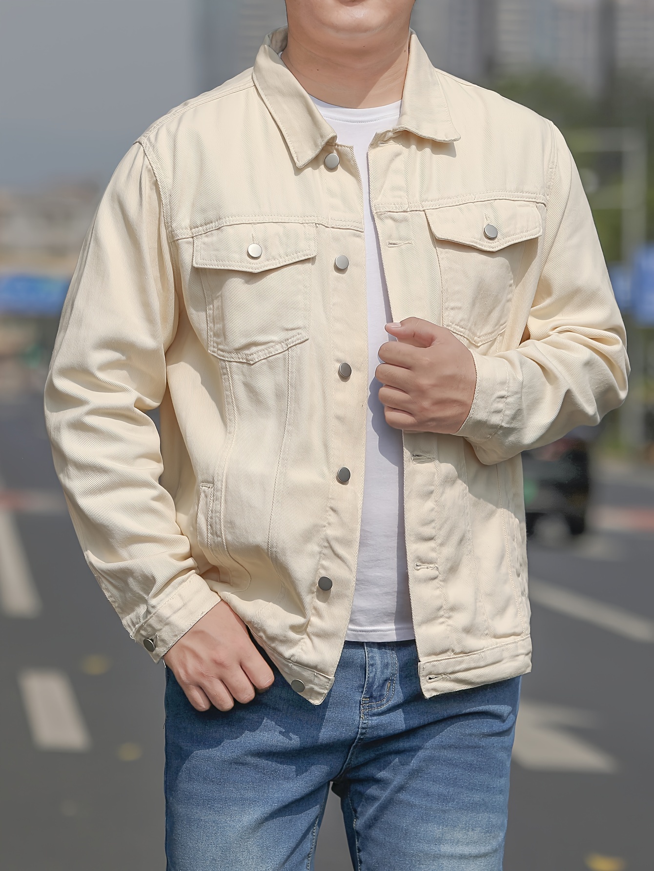 Plus Size Men's Cotton Jacket Fashion Casual Denim Jacket With Pockets For  Fall Winter, Men's Clothing