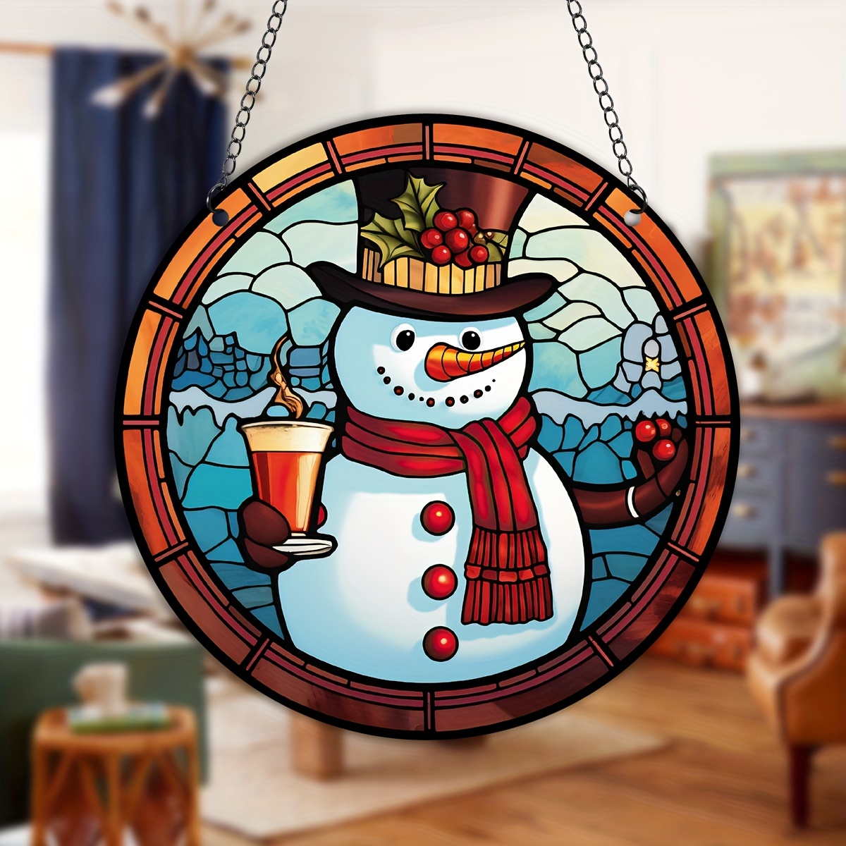 1pc Décoration De Fenêtre De Bonhomme De Neige De Noël Suspendue  Suncatchers Vitrail Suspendu Suncatcher Wreath