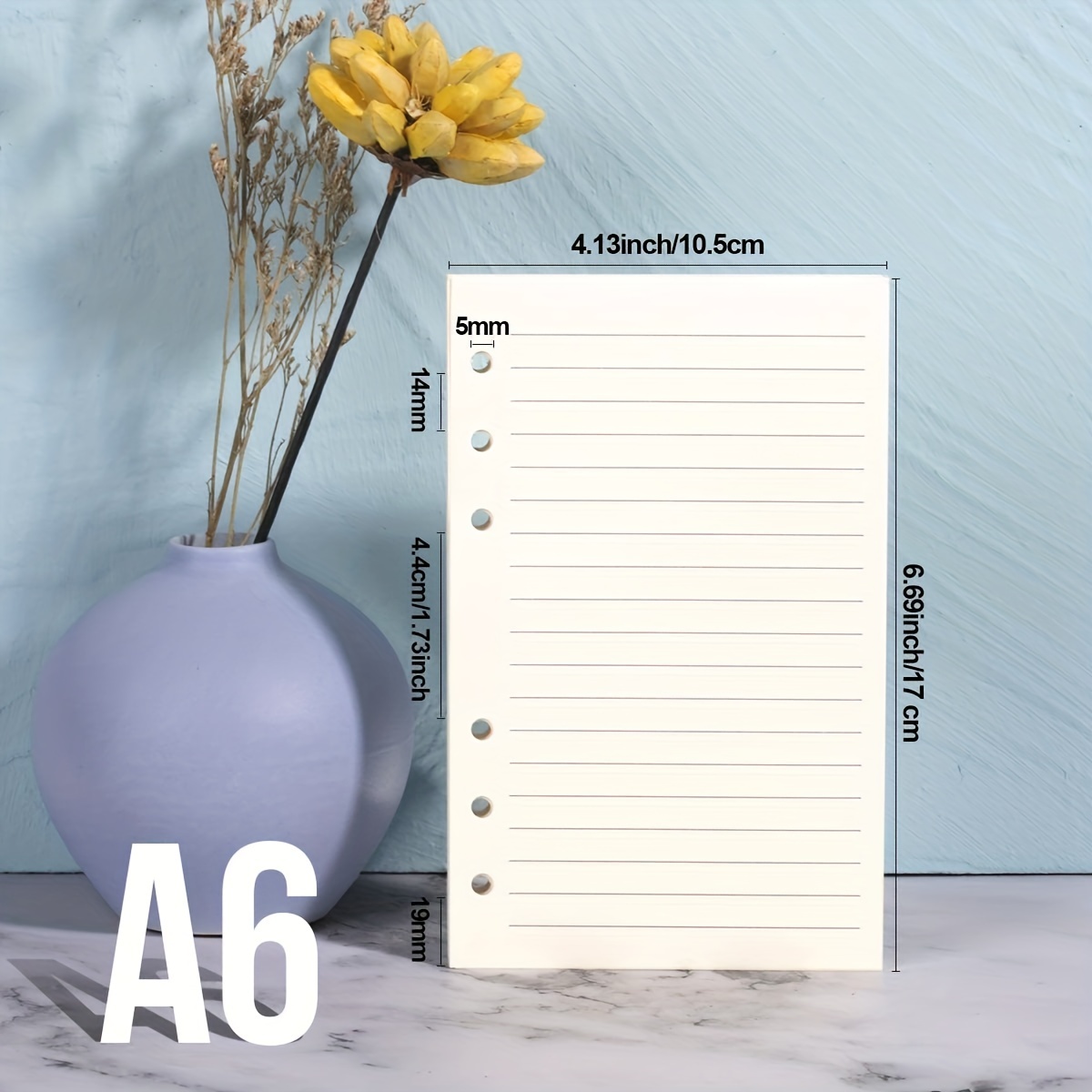 A6 Filler Paper, 6-Hole Punched for 6-Ring Binders, 8mm Ruled Loose Leaf Paper,10.5 x 16.9cm Inserts Paper, 80 Sheets/160 Pages, Beige, Lined