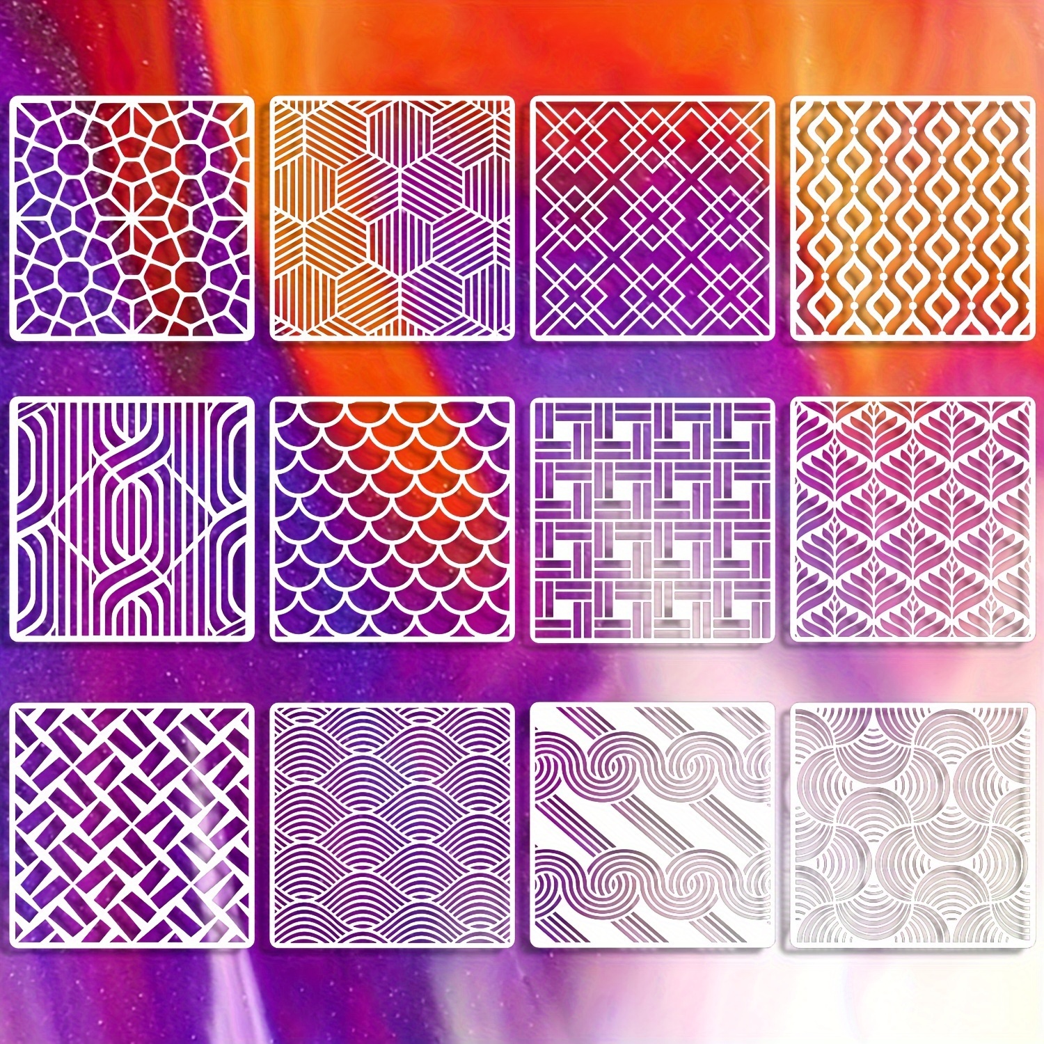 La Casa del Artesano-Set de 12 stencil plantillas de 15x15cms modelos  patrones Geometricos x12