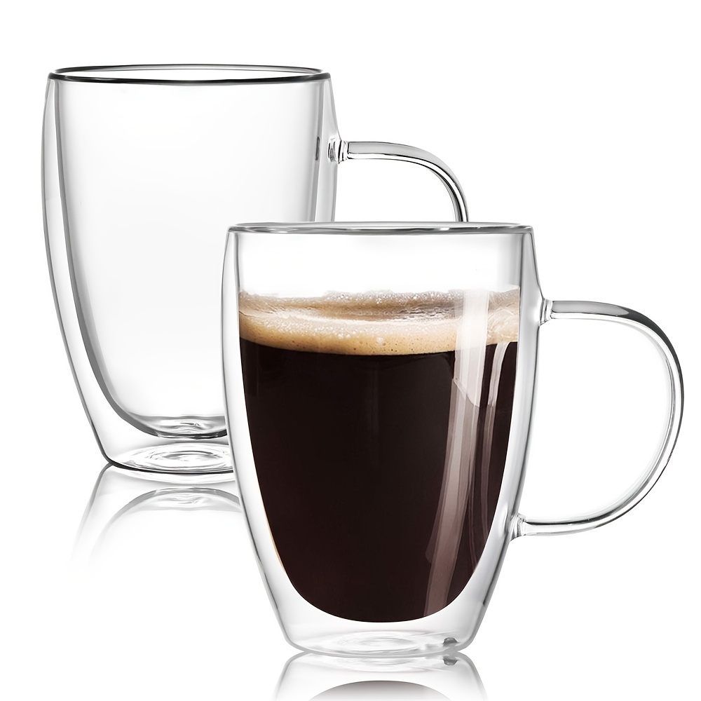  Tazas de café de cristal, taza de calabaza de 16 onzas con asa,  juego de 2, taza de té de café transparente con cuchara y platillos, para  café con leche, cereales