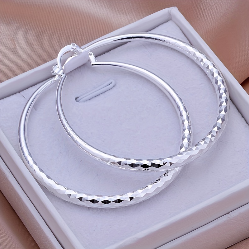 

Silvery Big Textured Hoop Earrings Women's Jewelry Silver Plated Female Accessories 1pair