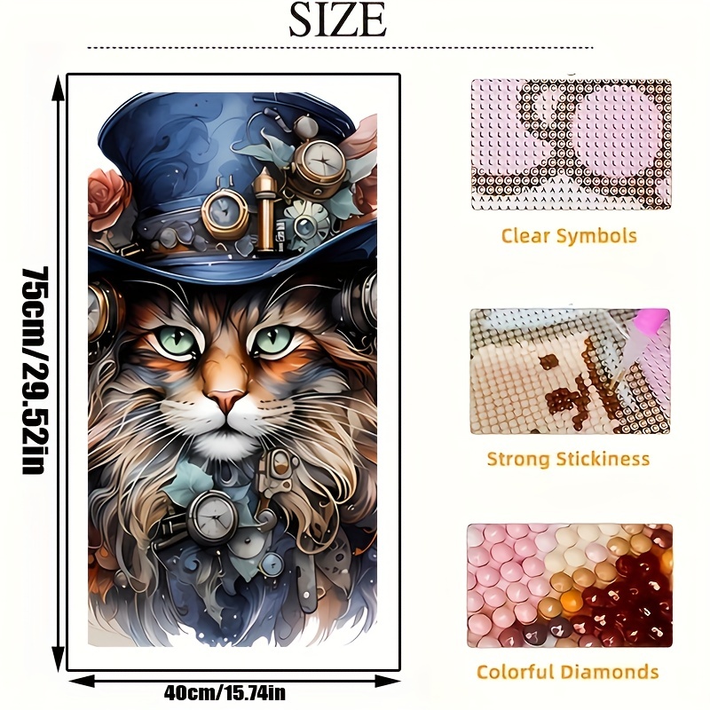 Diamond Painting Steampunk Cat Picture Of Rhinestone - Temu