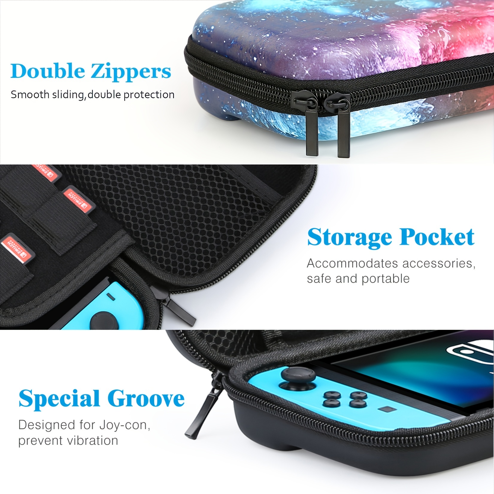 protective hard portable travel carry case shell pouch with pockets compatible with nintendo switch oled details 3