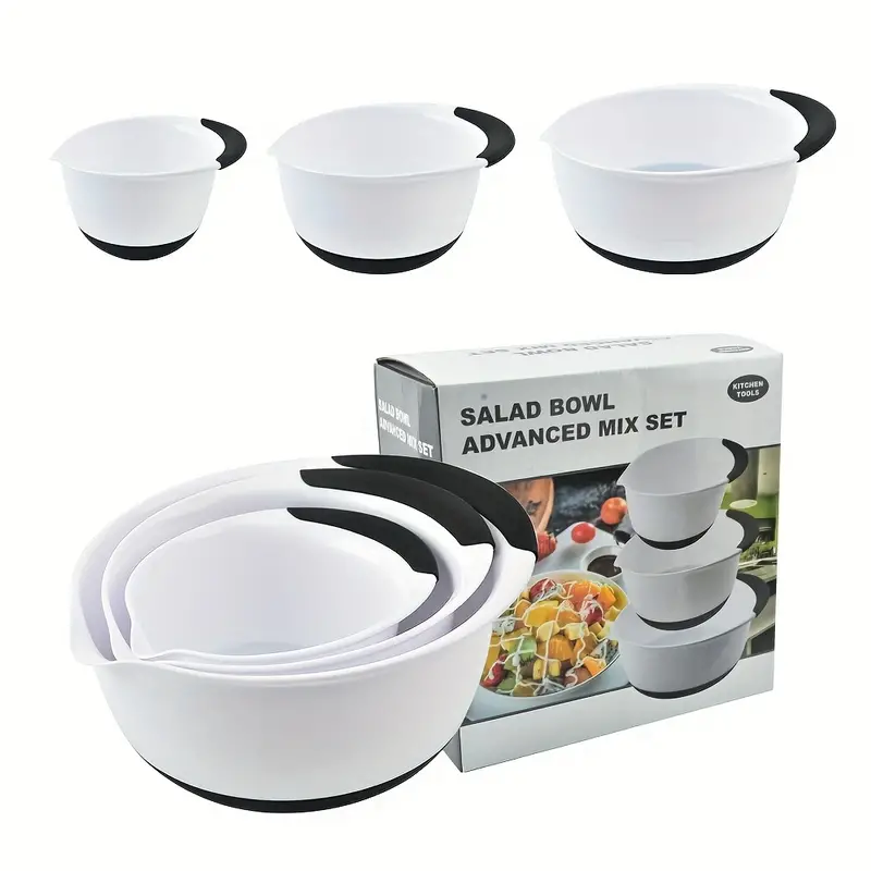 Plastic Mixing Bowl Set, Salad Mixing Bowls With Rubber Grip