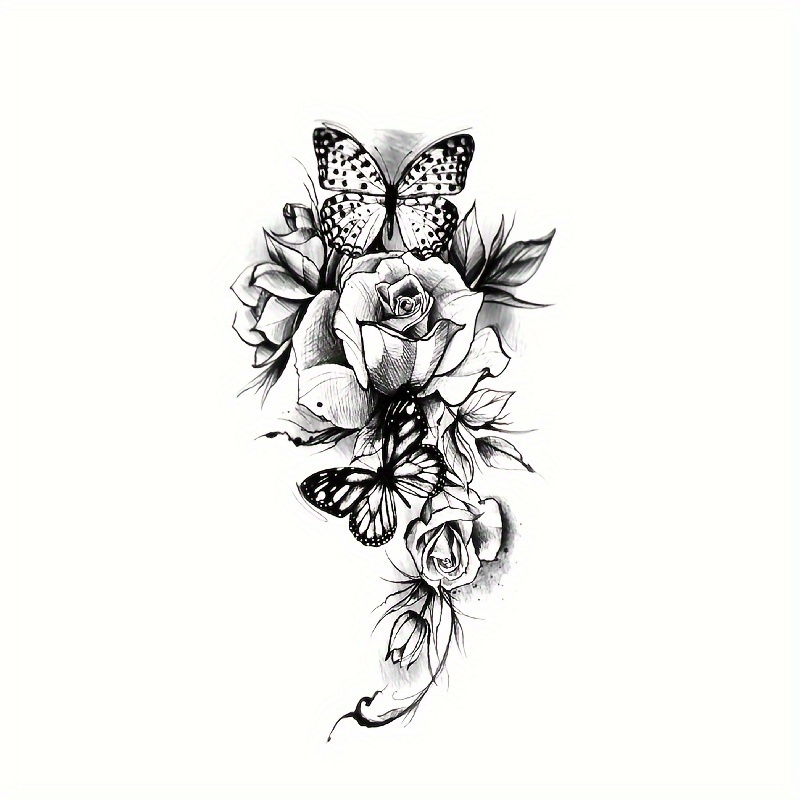 TEMU 1 Sheet Of Vibrant Rose & Temporary Tattoo Stickers - Waterproof, Long-lasting, Realistic Design For Men And Women - Parties, Daily Wear, And Body Art Decor, Tattoo Accessories