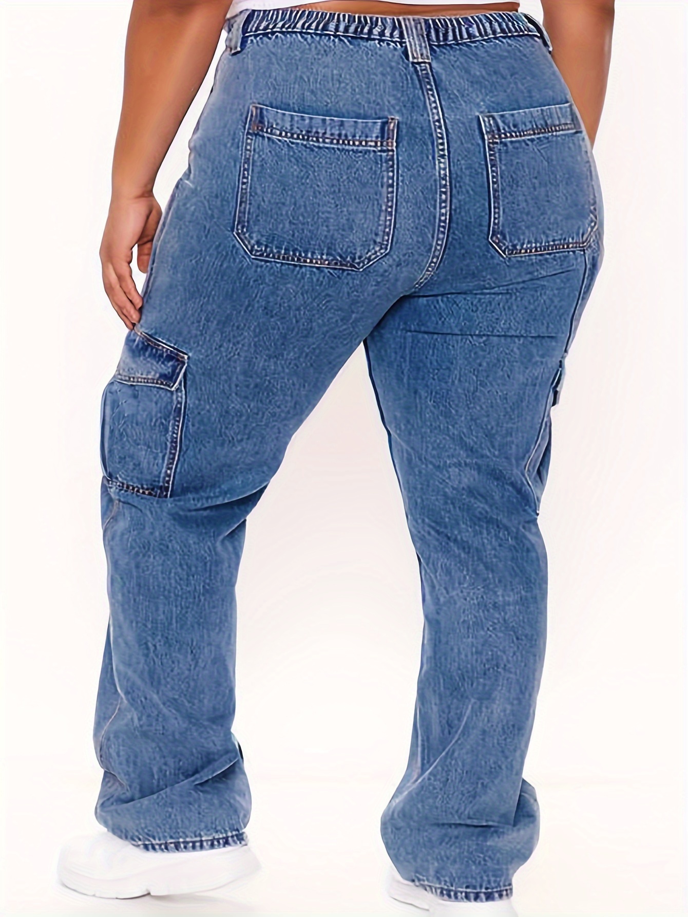 Femme Décontracté Pantalon Jeans Droit Jambe Large Taille Haute