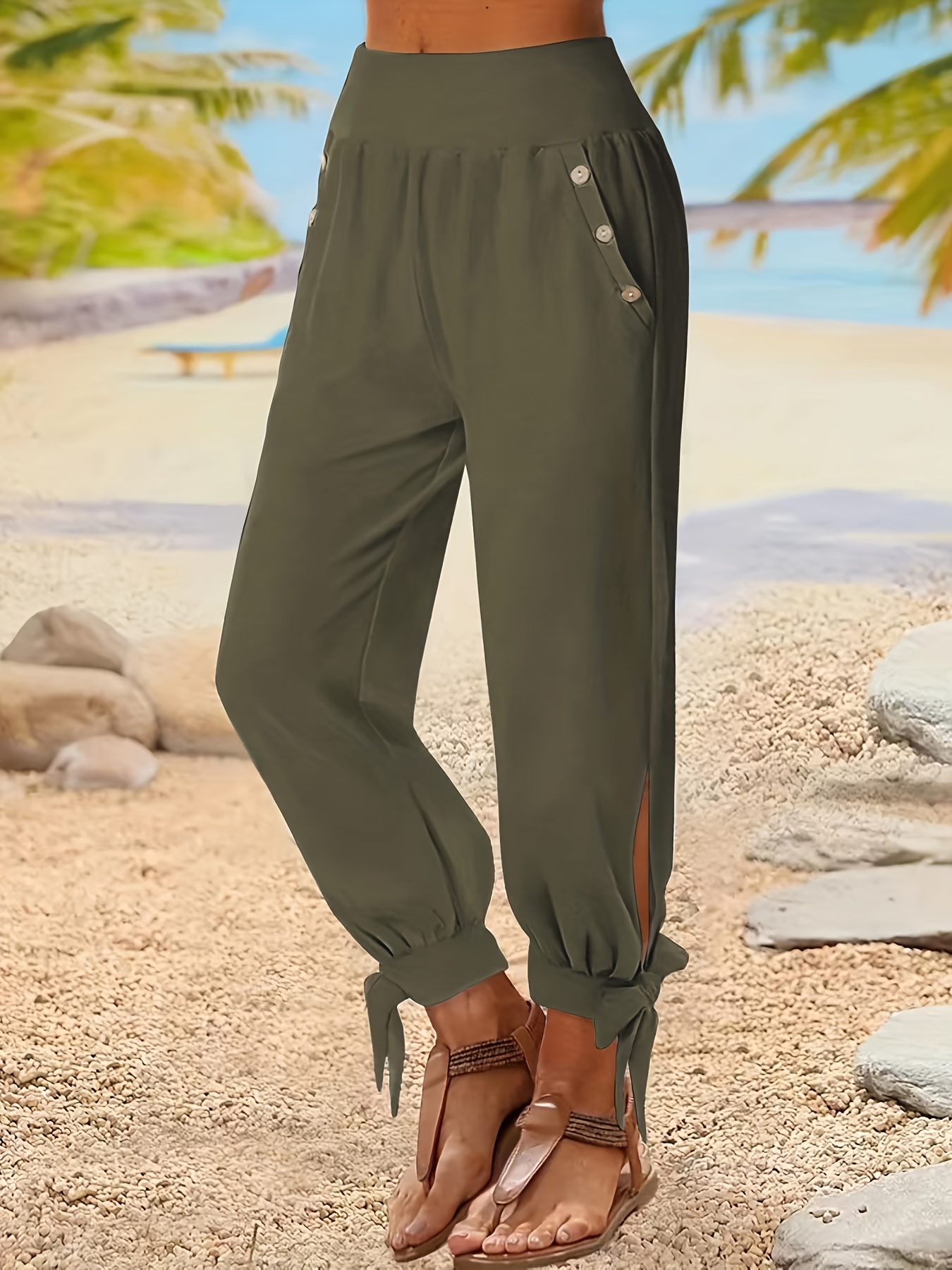 Solid Split Hem Pants Casual Long Length Comfy Asymmetrical - Temu