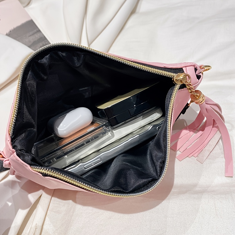 Tassel Crossbody Bag Embossed Design PU Leather Shoulder Bag