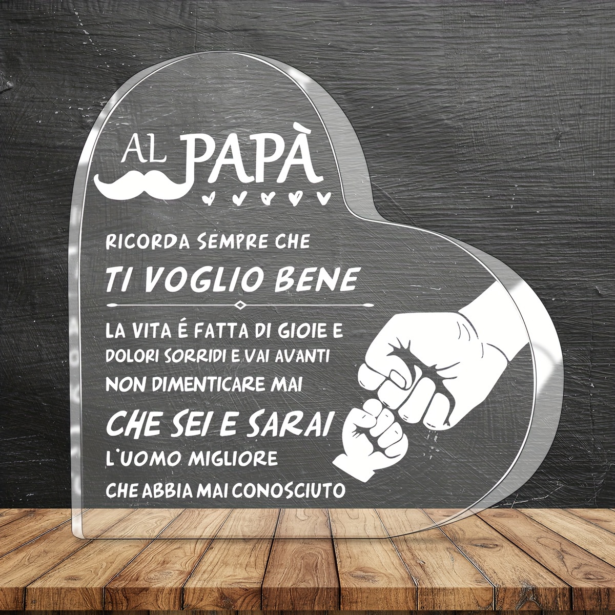 

1pc Dad Gift, Father In Law Gift, Acrylic Heart Keepsake, To My Dad Gift Dads Plaque Gifts, Birthday Christmas Gifts, Home Office Decor Paperweight Keepsake(italian)