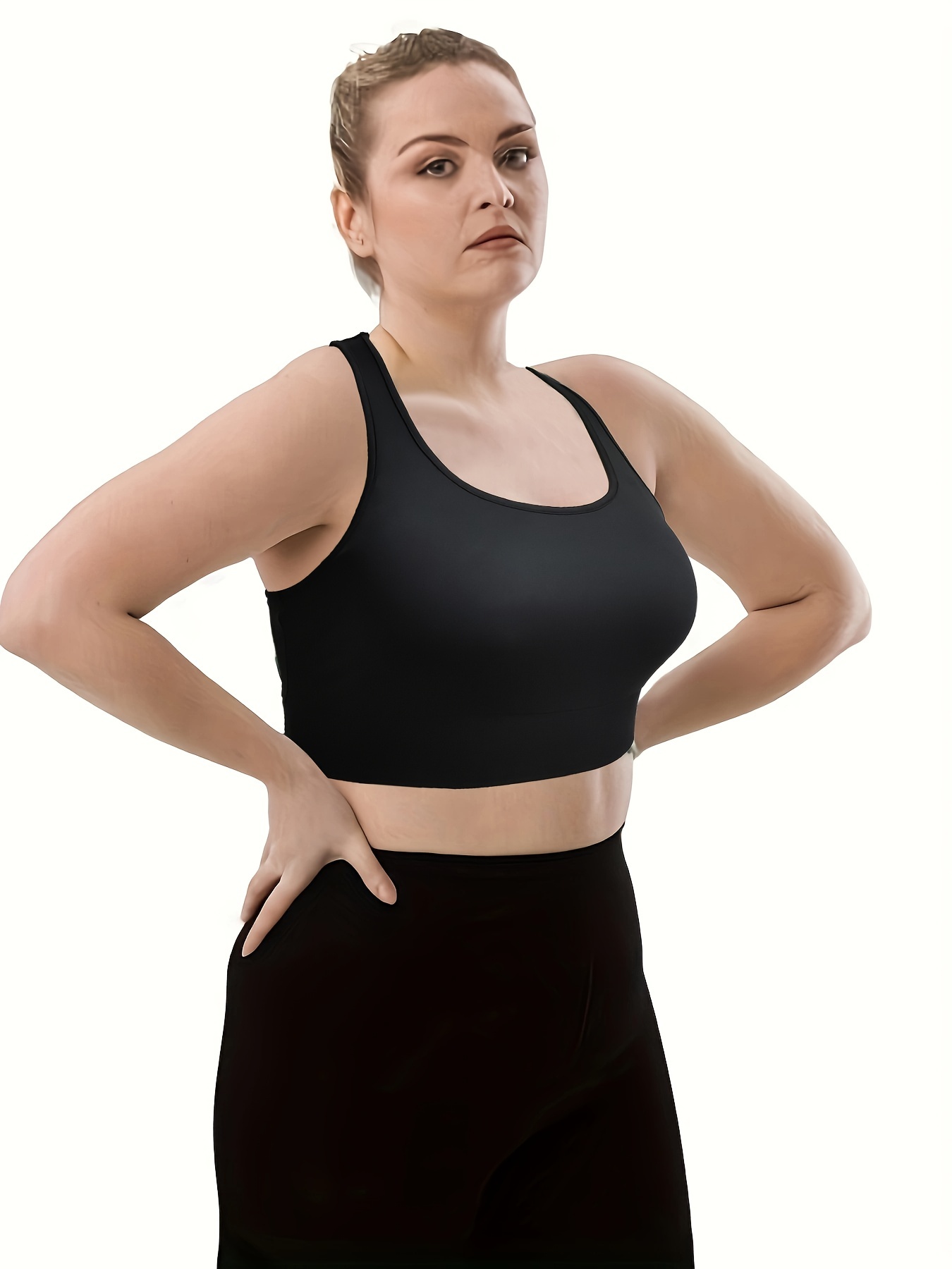 Plus Size Sports Bra, Women's Plus Colorblock Padded Seamless Stretchy  Running Bra