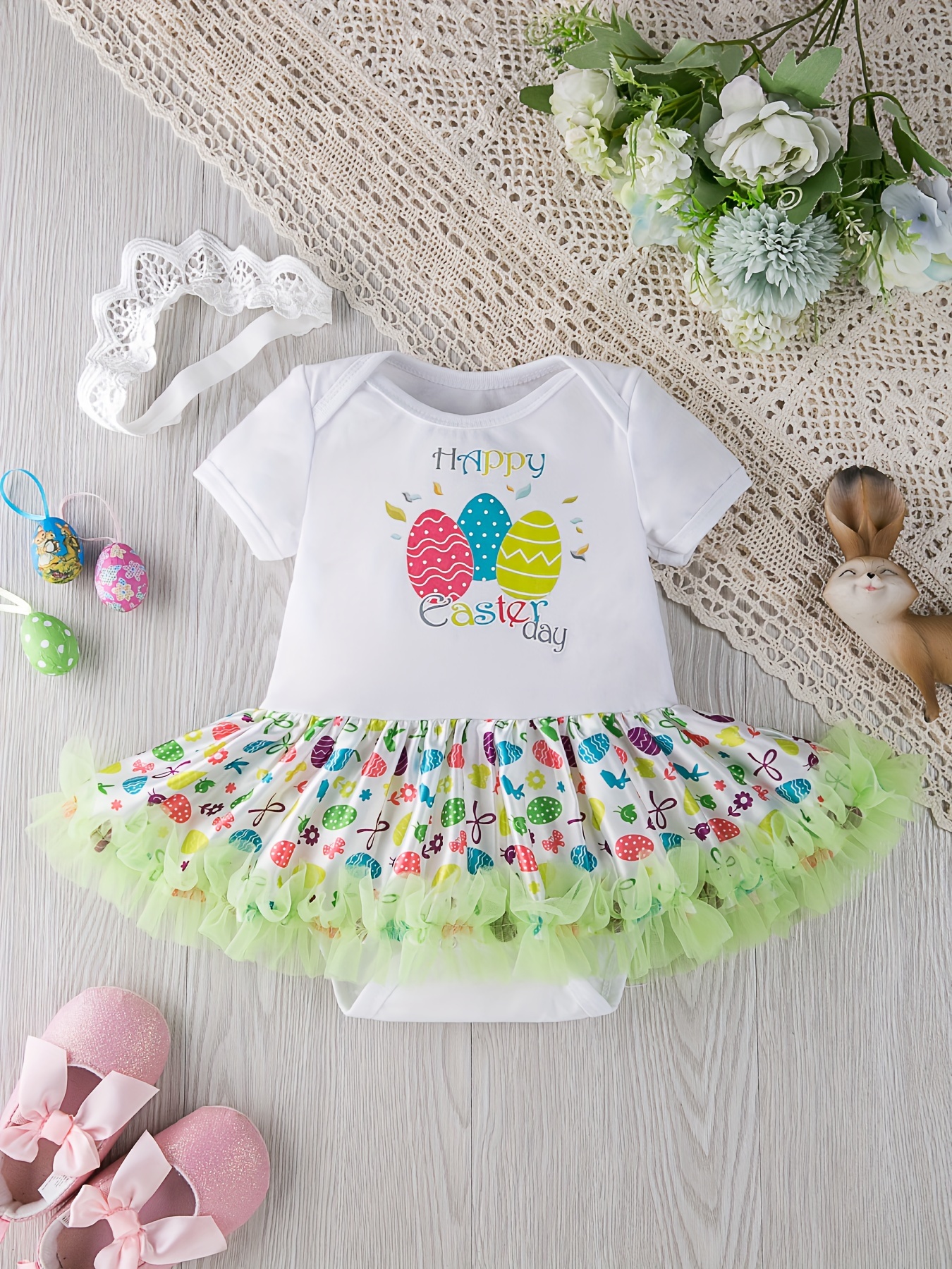 Newborn Baby Girl Easter Outfit My First Easter Romper Rabbit Suspender  Skirt Headband Clothes Set