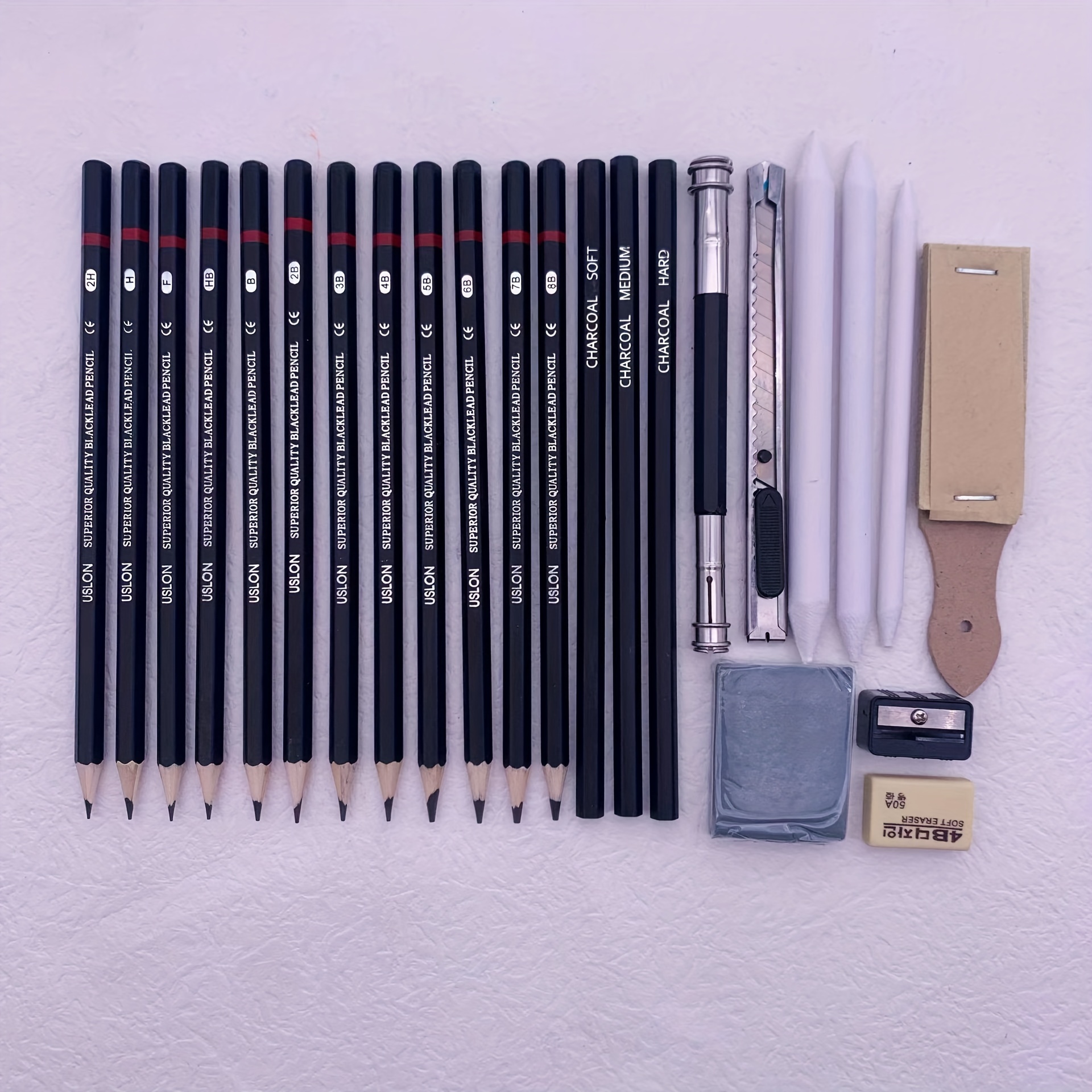 24pcs Drawing Charcoal Pencils Sketching Art Supplies 2H/HB/B/2-8B