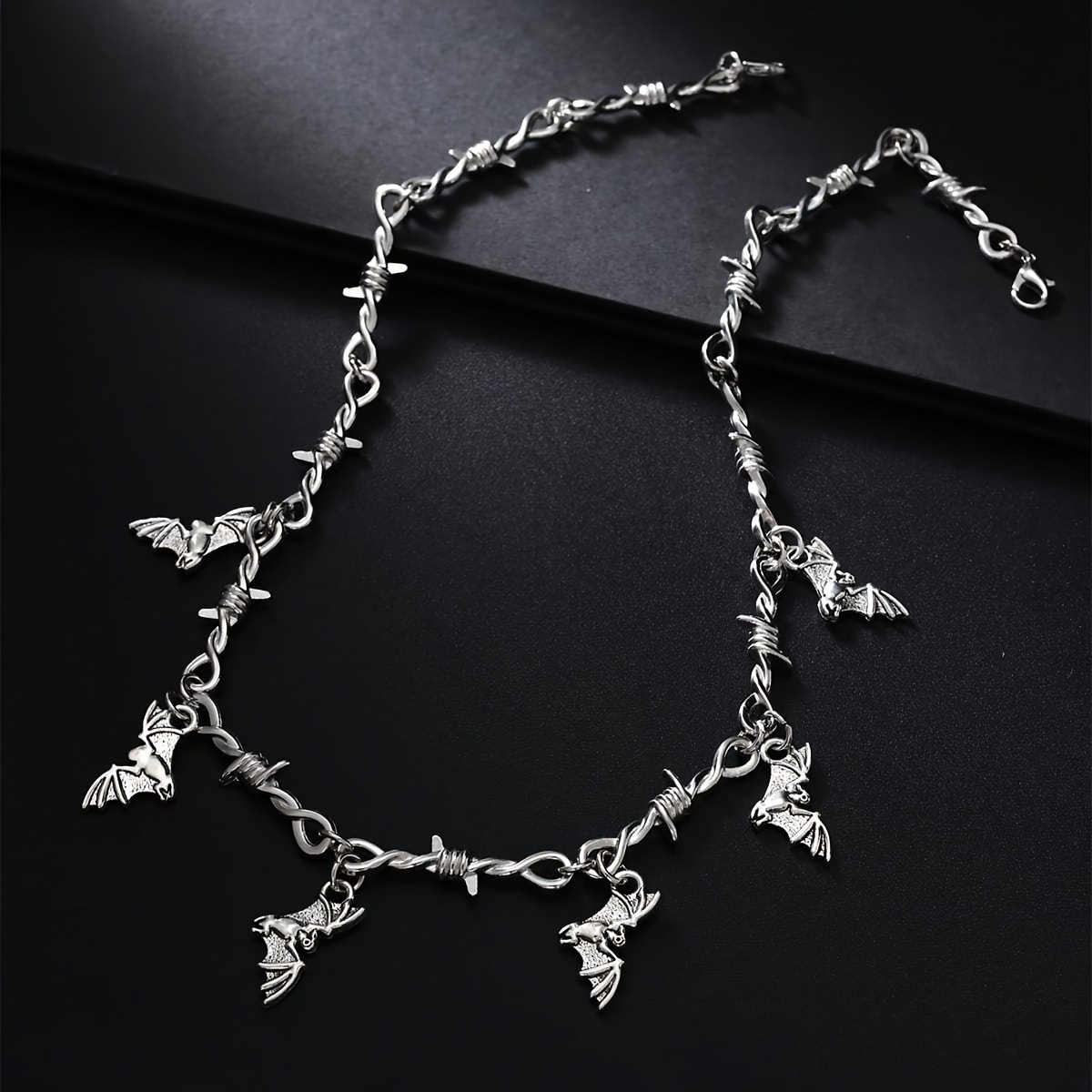 Set 4 Bijoux Gothique Punk - Colliers Et Bracelets Épines Noir/Argent - Chaîne Barbelée - Cadeau Rock