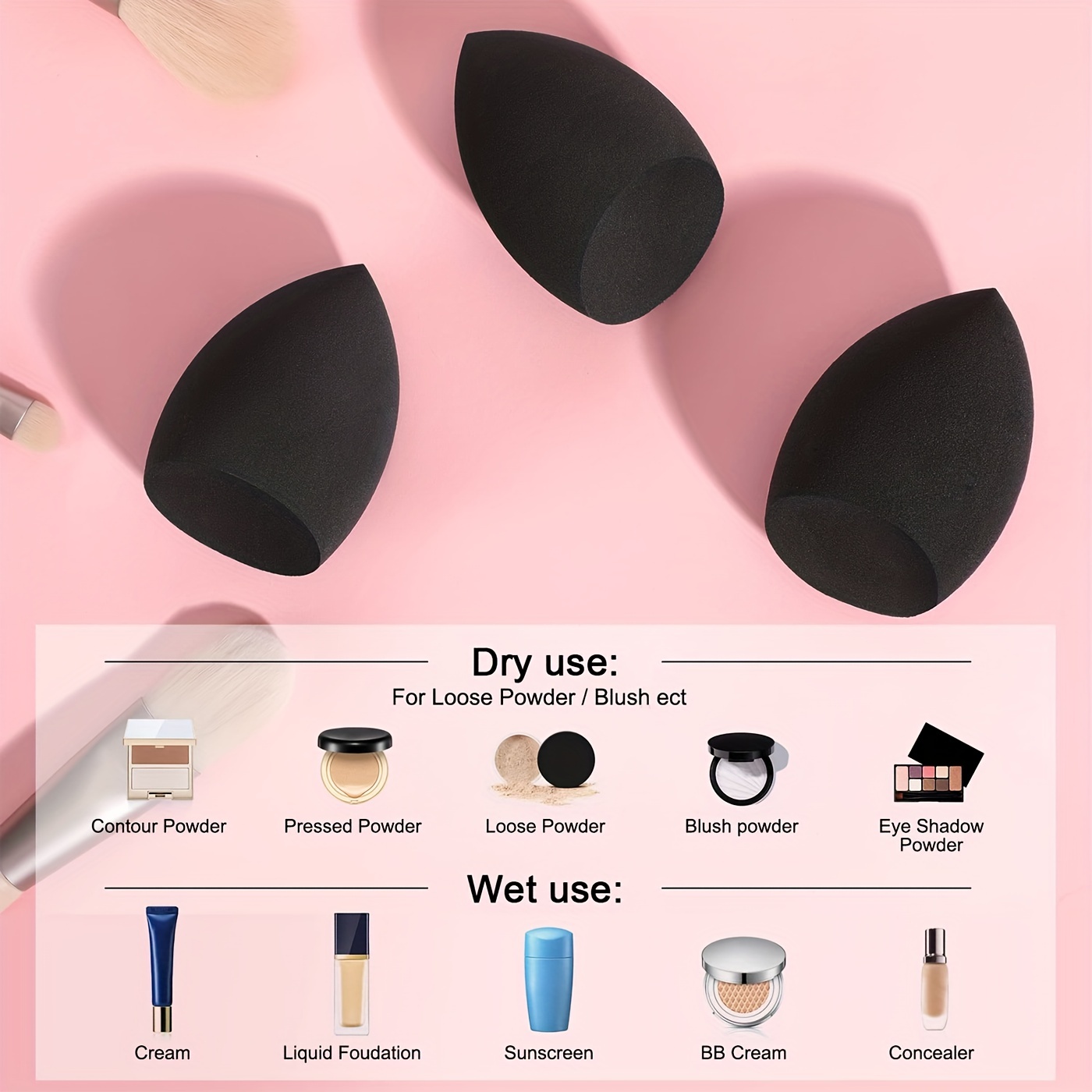 3pcs Olive Water Drop Shape Powder Puff Makeup Sponge
