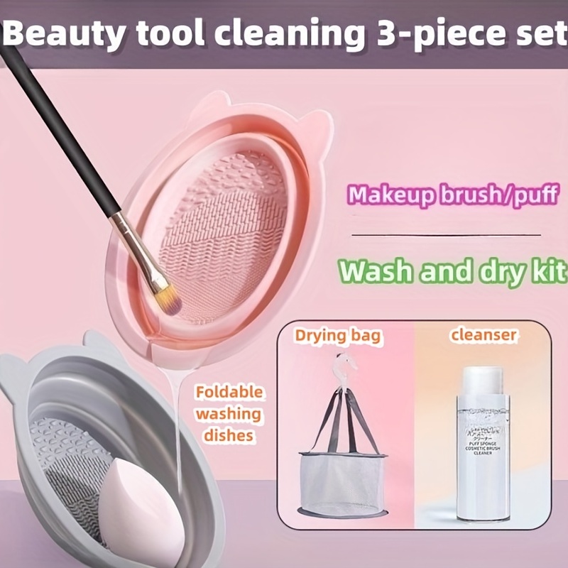 3 Pieces Silicone Makeup Brush Cleaning Mat, Cleaning Brush