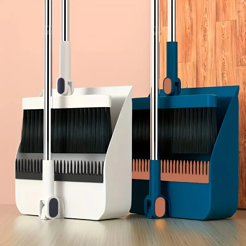 1set/2pcs Broom And Dustpan Set For Home, Upright Dustpan And Broom Combo Set, Sweeping Office Kitchen Wood Floor Pet Hair, Cleaning Supplies For Indoor Housewarming Gift 37in/48.8in