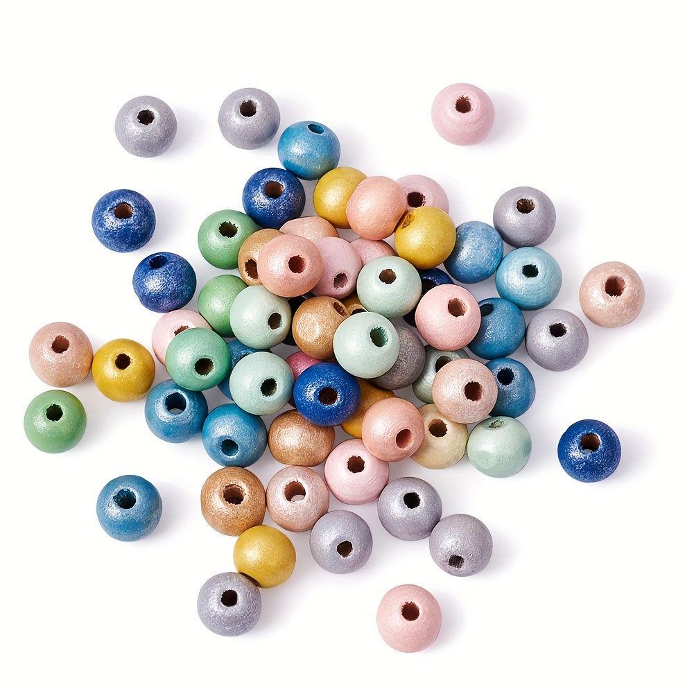 Natural Wooden Beads Colorful Round Loose Beads For Diy - Temu